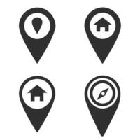 Four location marker icons with different symbols. vector
