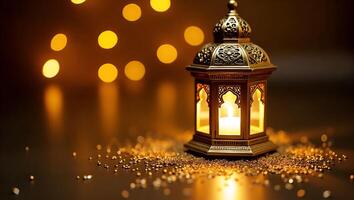 Ramadan Kareem Celebration with Lanterns, Crescent Moon, and Dates photo