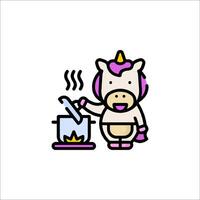 A cartoon unicorn cooking in a pot vector