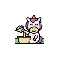 A cartoon unicorn is sitting in a bowl vector