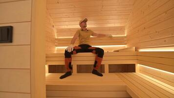 Relaxing moments in a modern sauna with soothing ambiance and warmth video