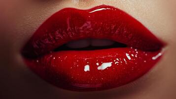 Glossy dark red texture on a subtle lip imprint 2 photo