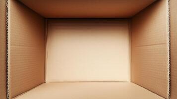 An open cardboard box with vertical deep walls viewed from the top. 13 photo