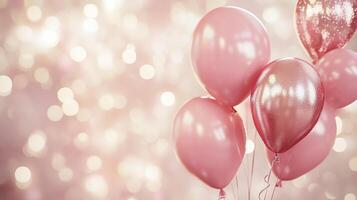 Shiny pink gold balloons on the white and pink bokeh background. 13 photo