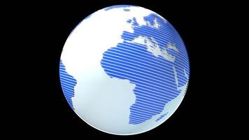Stylized planet Earth with continents formed by blue lines on a white sphere rotating 360 degrees against a background with alpha channel. Loop sequence. 3D Animation video