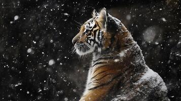 A tiger, in the midst of snow, with heavy snowfall. 4 photo