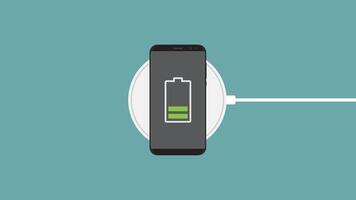 Smartphone charging on a wireless charger. Suitable for technology, mobile device, battery, electronics, charging, convenience, wireless technology concepts. video