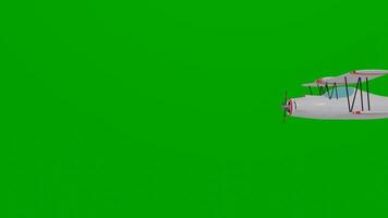 3D supercub airplane flies with blank space banner on green screen background, side view, chroma key, isolated background video