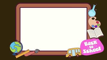 Animated background illustration for an educational presentation, school related design elements. Perfect for children and adults, with engaging visuals like books, pencils globes and blackboards video