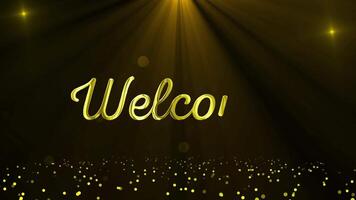 Welcome handwriting text animation gold with light rays particle background video