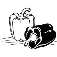 Black and white drawing of a pepper and a pepper vector