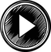 black and white icon, play button symbol, circular design, geometric pattern, radial lines, bold contrast, minimalist aesthetic vector