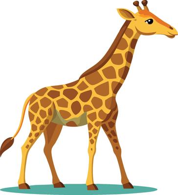 Cartoon giraffe, stylized animal illustration, bright yellow and brown color scheme, geometric pattern spots, long neck