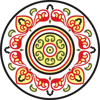 round colored ancient Russian ornament. Slavic border, frame. Circle, ring. Painting of the royal chamber
