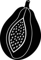 black and white illustration, papaya fruit, cross-section, stylized, graphic design, bold lines, contrasting shapes, minimalist vector