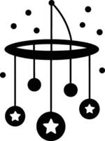 Baby mobile, nursery decoration, hanging stars and circles, black and white silhouette, minimalist design, simple geometric shapes vector