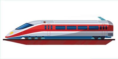 High-speed train, sleek design, aerodynamic, red and white color scheme, blue windows, streamlined, modern vector