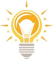 Light bulb icon, illumination symbol, creative idea, golden yellow glow, radiating beams, stylized illustration, flat design vector