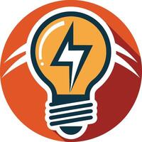 Stylized lightbulb icon, lightning bolt symbol, energy concept, flat design, circular logo, orange and yellow color scheme vector