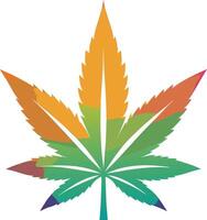 Cannabis leaf, stylized, colorful gradient, orange to green to purple, symmetrical, iconic, art, minimalist design, vibrant colors vector