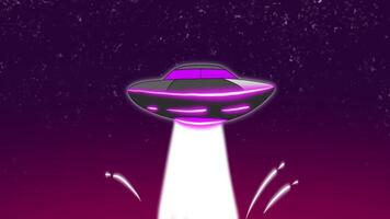UFO flying saucer spaceship abduction animate in green screen and night starry background, alien abduction animation video