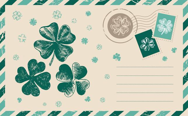 Clover set, Patrick day. Postcard, mail, hand drawn illustration