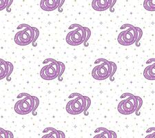 Seamless pattern with purple snake and abstract stars, stars on white background vector