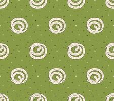 Seamless pattern of coiled snake on green background in flat style vector