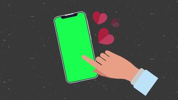 Close up shot of a smartphone held in female male hand, isolated on a grey background. Unrecognizable person using a gadget with a green screen, perfect for mockups, app presentations, design preview video