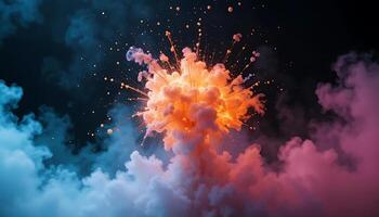 Dramatic Smoke Bomb Explosion Freeze-Frame Texture Overlay. Isolated Background, Perfect for Design photo