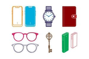 Essential personal belongings icons for digital and design projects. vector