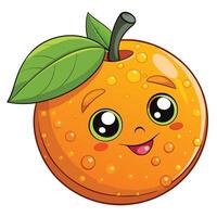 an orange with a green leaf and a smile vector