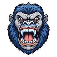 gorilla head with and teeth white background vector