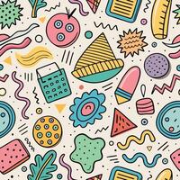 seamless pattern with colorful objects doodles, vector