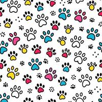 seamless pattern with dog paw prints on white background vector