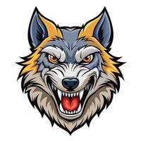 an angry wolf head with open mouth vector