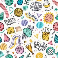 seamless pattern with colorful objects white background shapes vector