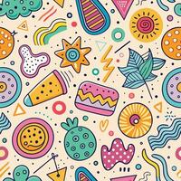 seamless pattern with colorful doodles and other objects vector