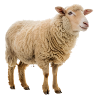 A fluffy sheep stands with a confident posture, showcasing its thick wool coat and friendly expression png
