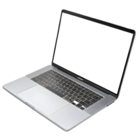 Laptop positioned on a surface with a blank screen, ready for work or creativity in a versatile workspace environment png