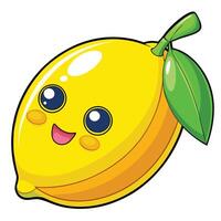 a cartoon lemon with eyes and a green leaf vector
