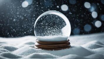 Glowing Snow Globe Resting on Snow With Sparkling Winter Background photo