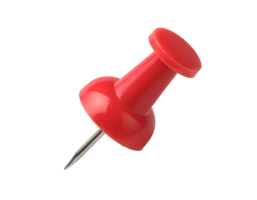 isometric 3d red push pin on isolated background, glossy office thumbtack for paper and board, stationery supply, bulletin board pin, sharp metal tack for marking and pinning, desktop tool png