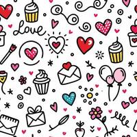 seamless valentine's day pattern with hearts and other items vector