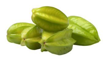 pile of whole fresh starfruit on isolated background, glossy green-yellow carambola tropical fruit with vibrant color and smooth texture, exotic ingredient for healthy eating, juice, smoothies, png