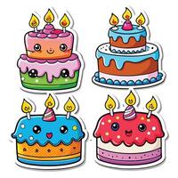 four different cake ,stickers with candles vector