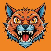 a cartoon fox head with big teeth on an orange background vector