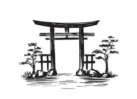 Japanese gate, sketch. vector