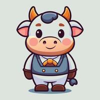 cartoon cow in a suit and tie white background vector