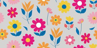 modern and minimalistic seamless isolated retro floral pattern in bright pastel pinks and yellows with elegant leaves and flowers, perfect for textiles, wallpapers and web postcard design vector